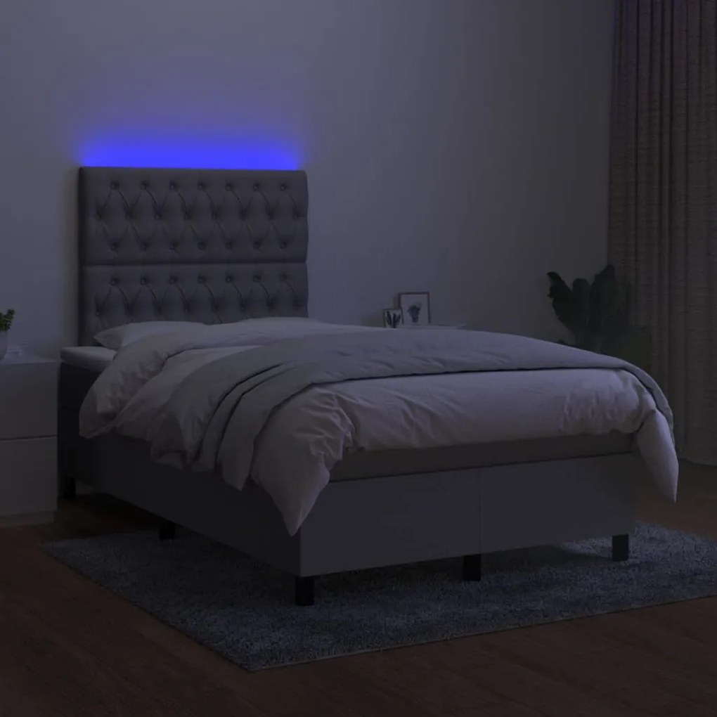 Letto a molle materasso e led grigio chiaro 120x200 cm tessuto