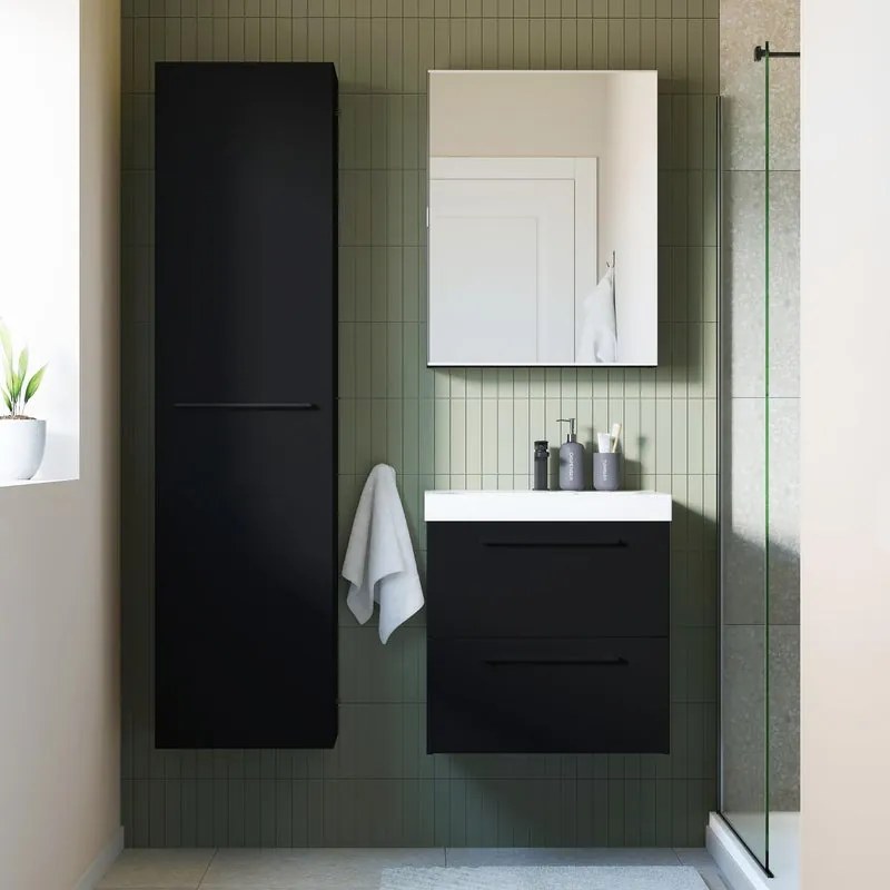 Mobile da bagno sotto lavabo Remix nero opaco L 60 x H 58 x P 46 cm 2 cassetti, lavabo non incluso