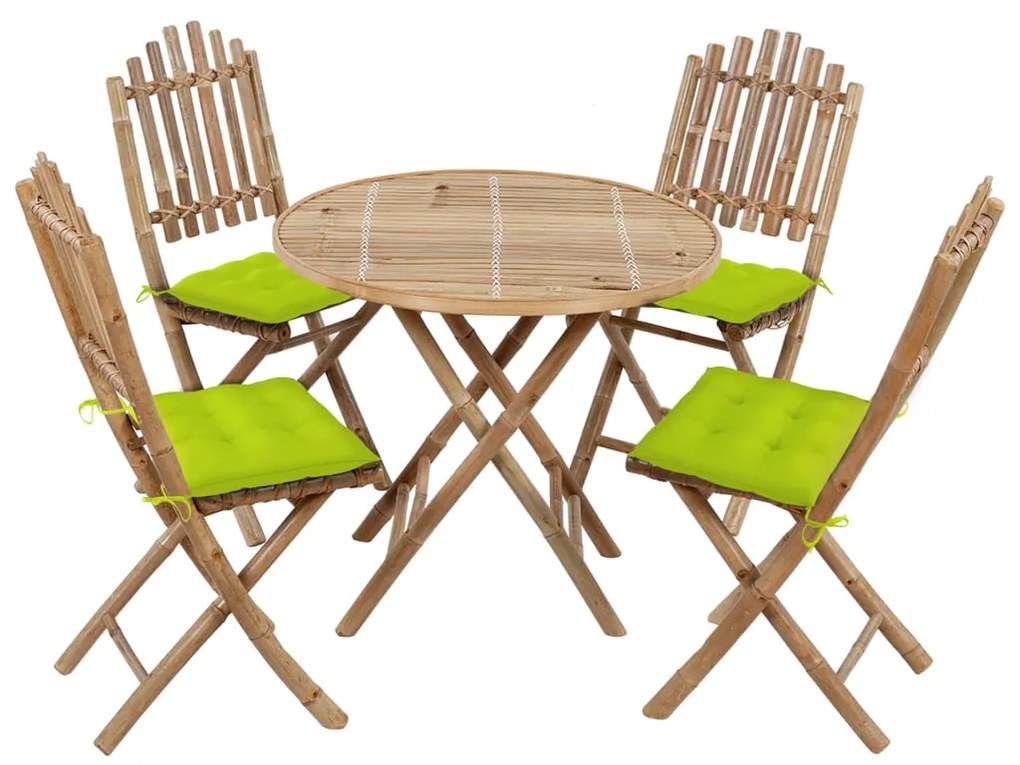 Set Da Pranzo Da Giardino 5 Pz Pieghevole Con Cuscini İn Bambù /