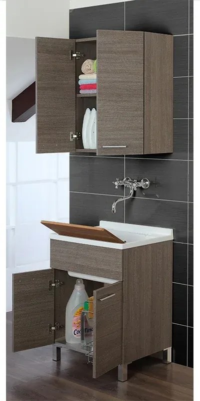 Mobile Lavatoio 2 Ante Rovere Scuro L.60 Con Vasca E Asse