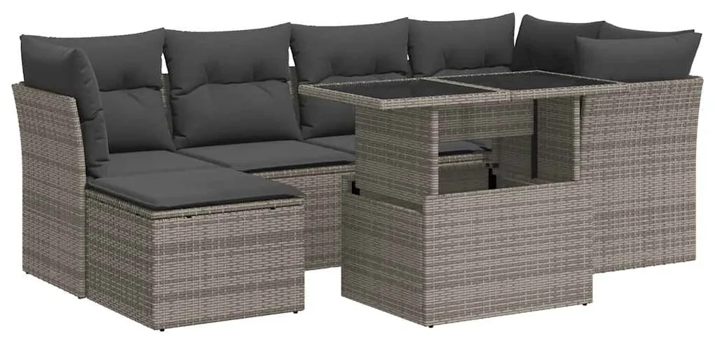 Set divani da giardino 7 pz con cuscini grigio in polyrattan