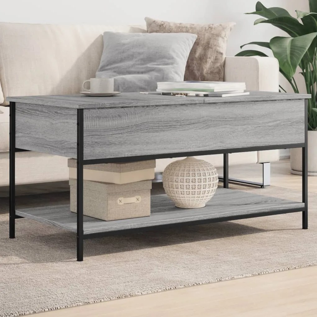 Tavolino Salotto Grigio Sonoma 100x50x50 Cm Multistrato Metallo /