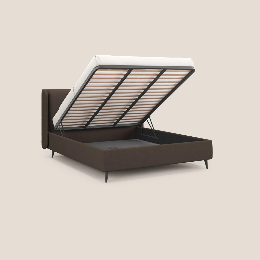 Nadine letto contenitore di design e comfort Italiano in tessuto impermeabile T19 marrone