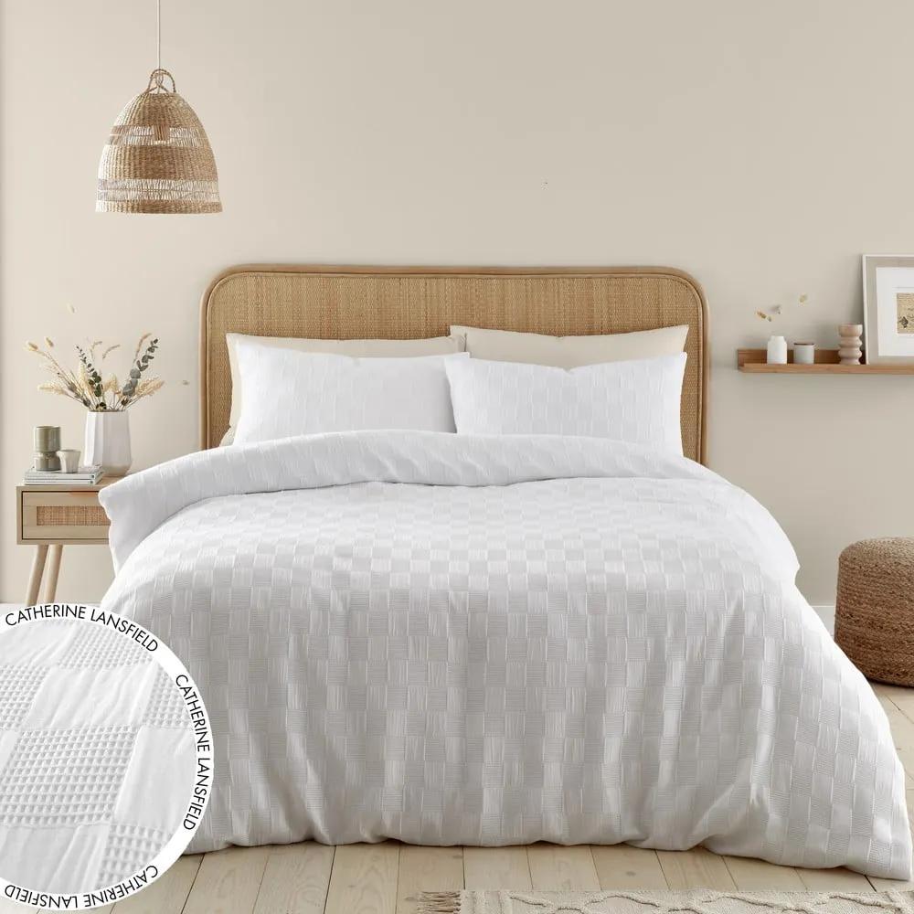 Biancheria bianca per letto matrimoniale 200x200 cm Waffle Checkerboard - Catherine Lansfield