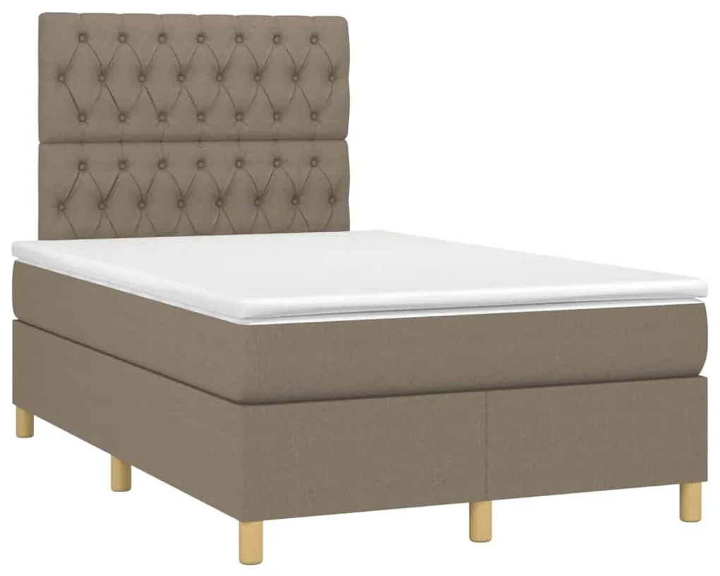 Letto a molle con materasso e led tortora 120x200cm in tessuto