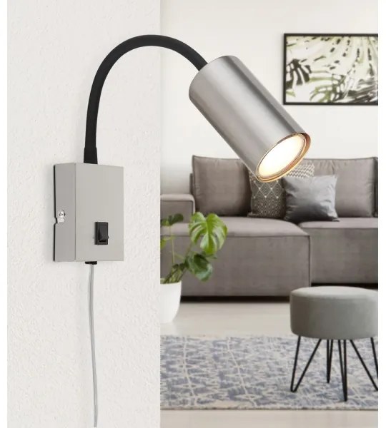 Globo 57911W - Lampada flessibile da muro ROBBY 1xGU10/25W/230V nero/cromo