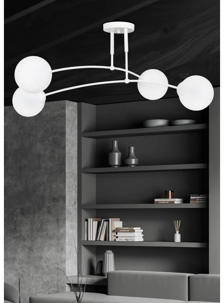 Lampadario a Sospensione in Acciaio e Vetro PREGOS 4 Nero/Bianco 4xE14 Colore del corpo Bianco