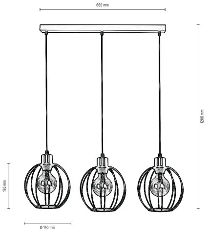 Spot-Light DO15659304 - Lampadario a cavo BERIS 3xE27/60W/230V