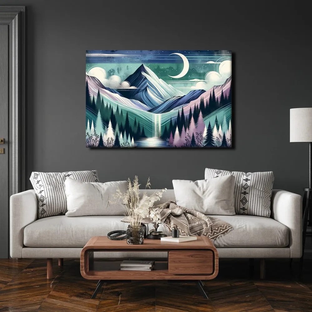 Quadro su tela – Cime innevate con cascata