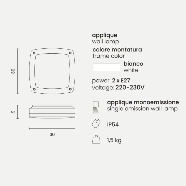 Lampada applique per esterni 30x30 cm PARIS in alluminio Bianco