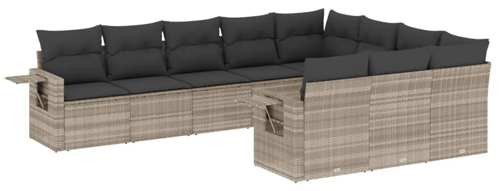 Set divano giardino 10 pz con cuscini grigio chiaro polyrattan