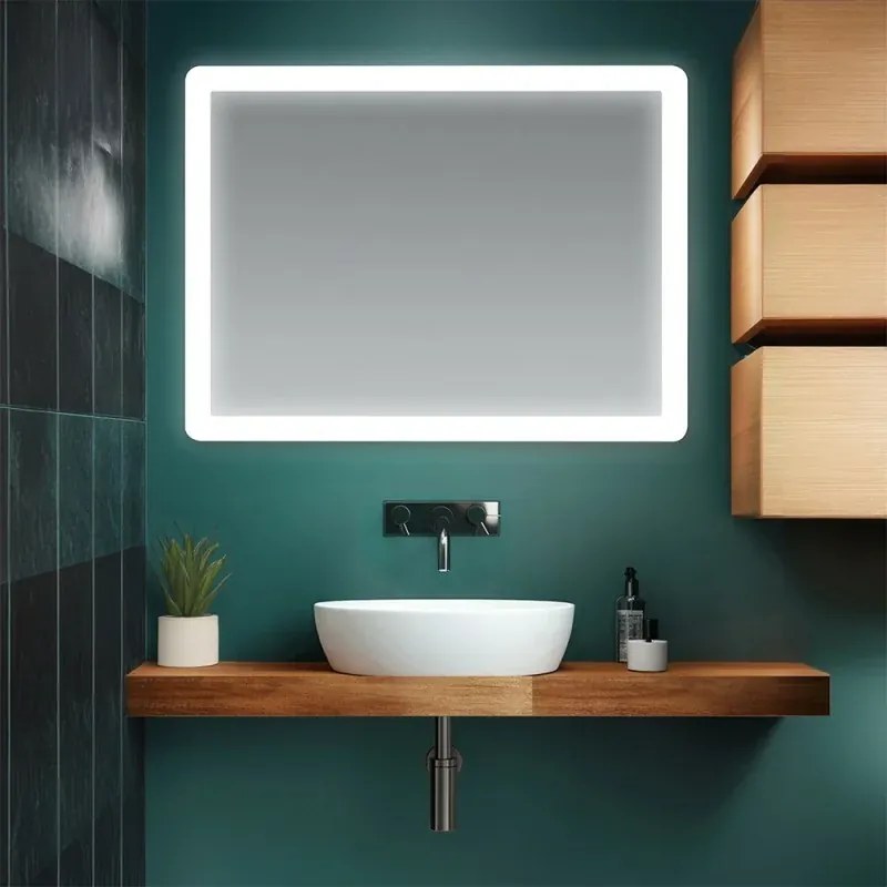 Specchio bagno 100x70 cm con LED naturale e installazione reversibile