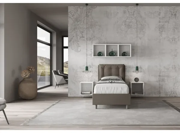 Letto contenitore imbottito 80x200 similpelle cappuccino Annalisa