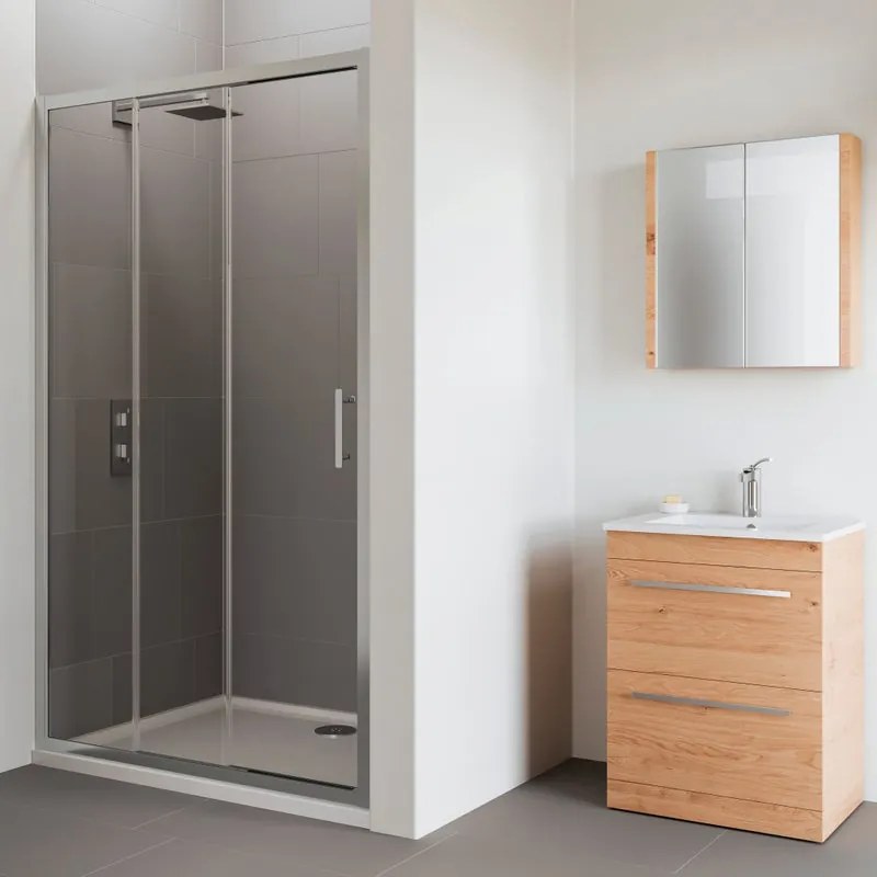 Porta doccia scorrevole L 95-100 cm x H 190 cm per nicchia in vetro trasparente SP. 6 mm, profilo lucido cromo, serie Verve