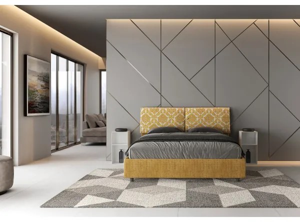 Letto matrimoniale con rete imbottito 160x210 tessuto Agata 3 giallo Mados