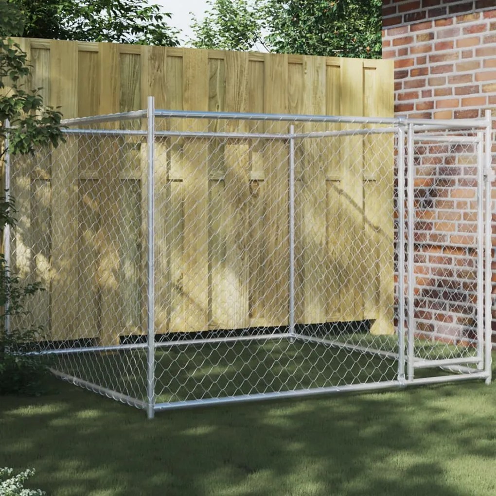 Gabbia Per Cani Con Porta Grigia 2x2x1,5 M İn Acciaio Zincato /