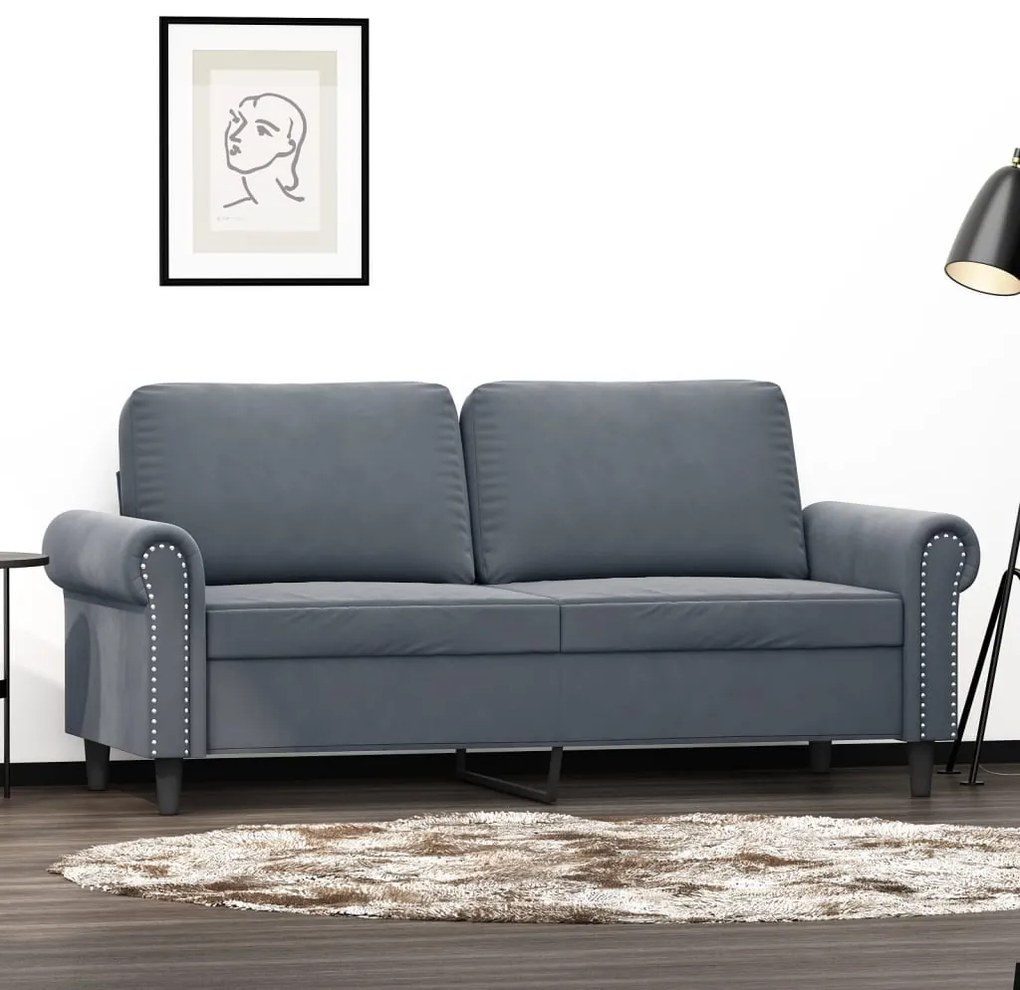 Divano A 2 Posti Grigio Scuro140 Cm İn Velluto /