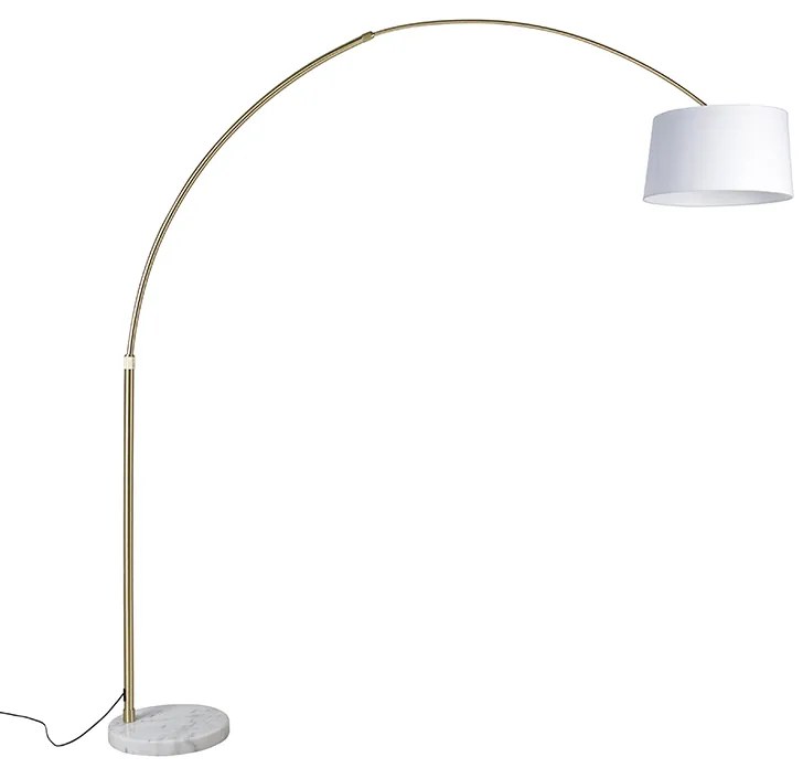 Lampada ad arco in ottone con paralume in tessuto bianco 50 cm - XXL