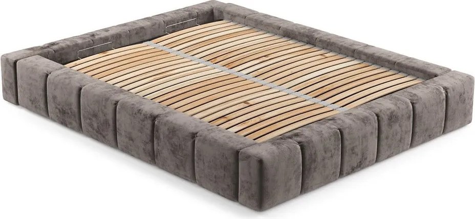 Letto matrimoniale imbottito marrone con spazio contenitivo e rete 160x200 cm Aruba L - Maison de Rêve