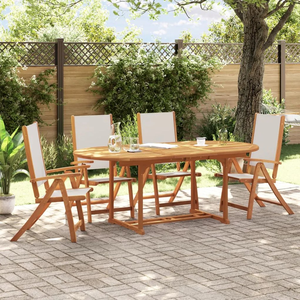 Set pranzo da giardino 5pz legno massello di acacia e textilene