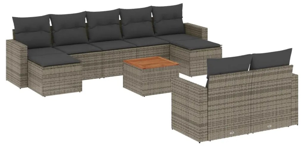 Set Divano da Giardino 10 pz con Cuscini Grigio in Polyrattan