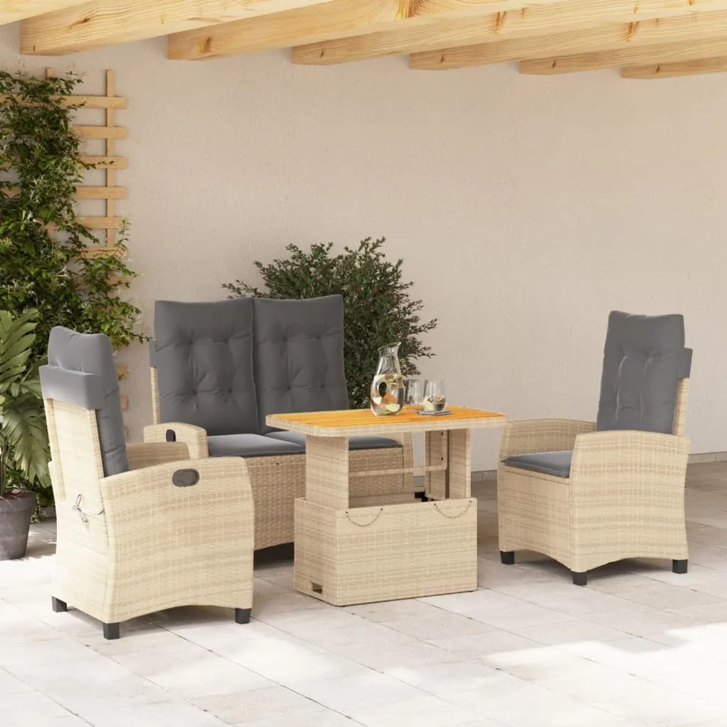 Set da pranzo da giardino 4 pz con cuscini beige in polyrattan