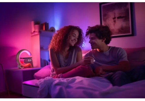 Immax 08986L-LED RGB Lampada dimmerabile con sveglia e Qi di ricarica 30W/230V oro