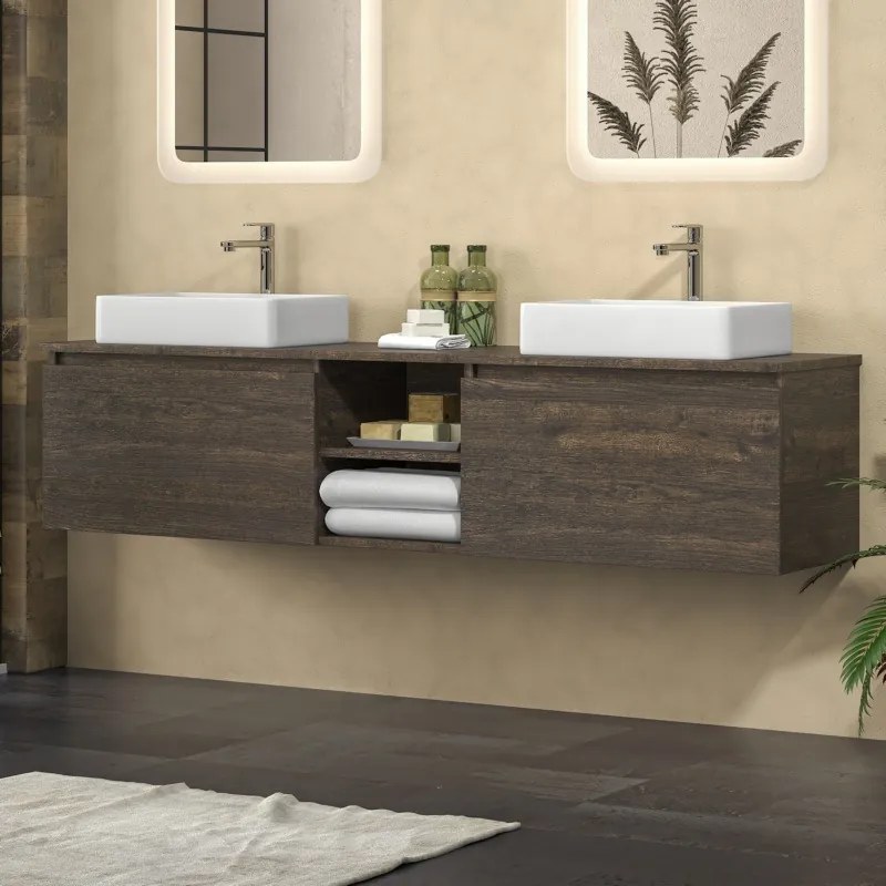 Mobile bagno sospeso 175 cm con due cassetti e vano a giorno SP-175P - KAMALU