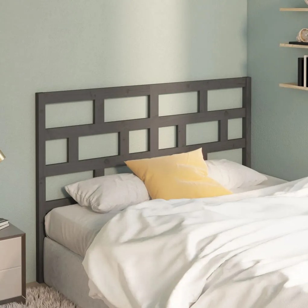 Testiera Per Letto Grigia 146x4x100cm İn Legno Massello Di Pino /