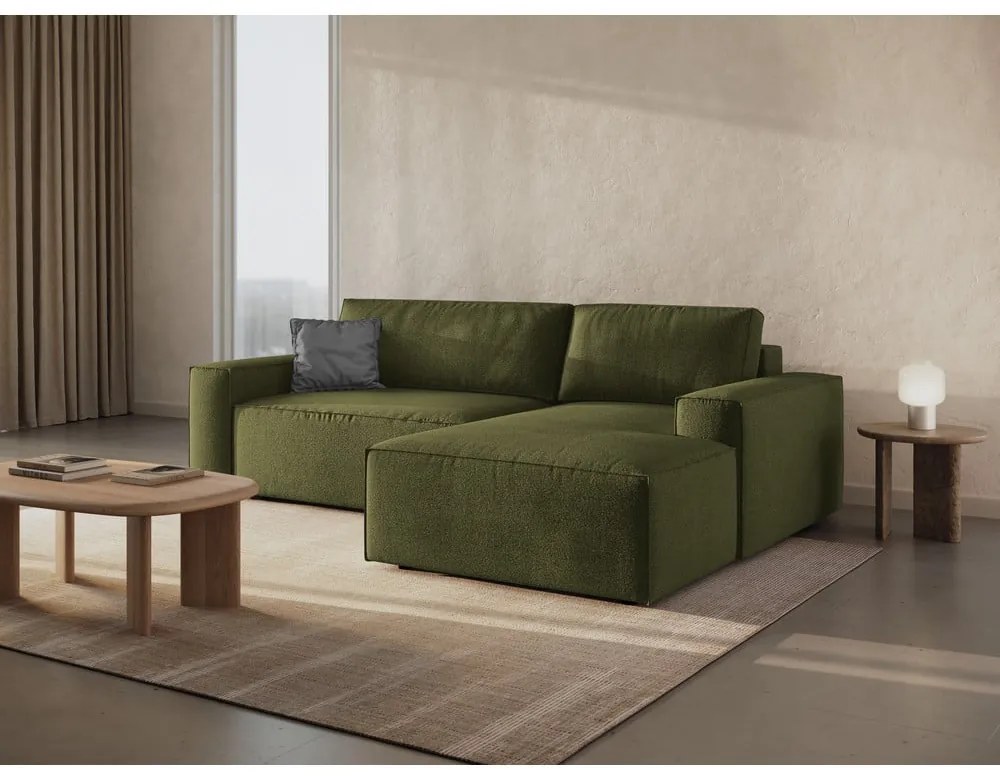 Divano letto angolare verde scuro in tessuto bouclé (angolo destro) Jodie - Micadoni Home