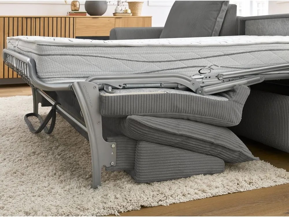 Divano angolare grigio allungabile (con composizione variabile) con rivestimento in velluto a coste Augustin – Bobochic Paris