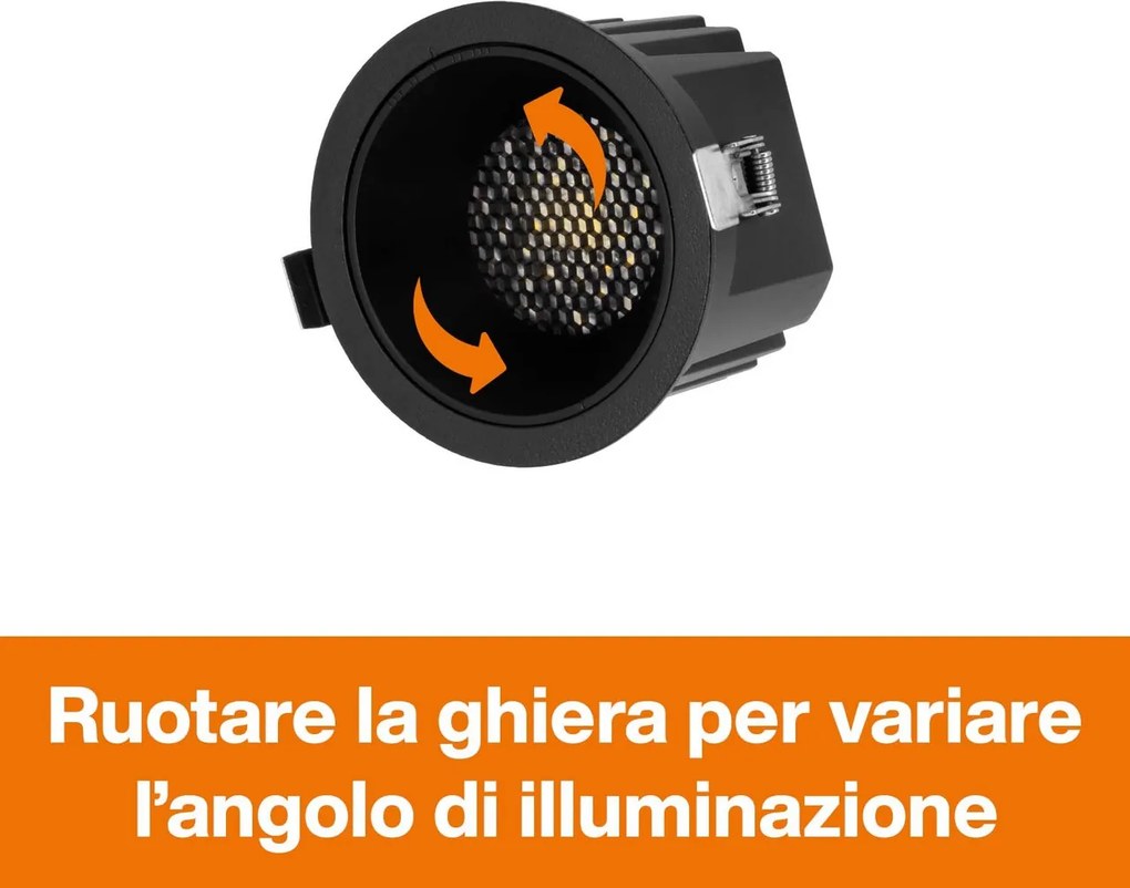 Faro da Incasso Nero 12W Foro Ø75mm CCT 15°-55° con driver Philips Colore Bianco Variabile CCT