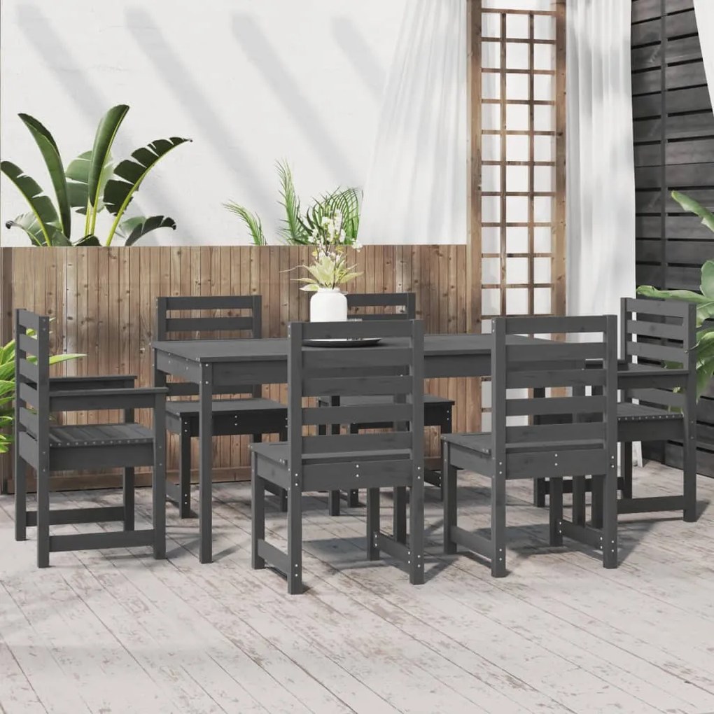 Set da Pranzo per Giardino 7pz Grigio in Legno Massello di Pino