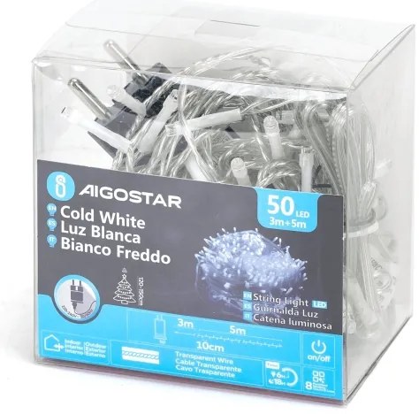 Aigostar - Catena LED da esterno 50 LED/8 funzioni 8 m IP44 bianco freddo