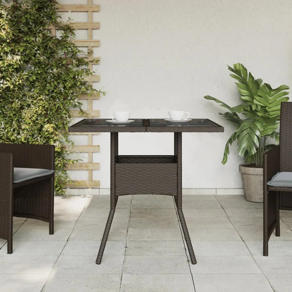 Tavolo da giardino piano vetro marrone 80x80x75 cm polyrattan