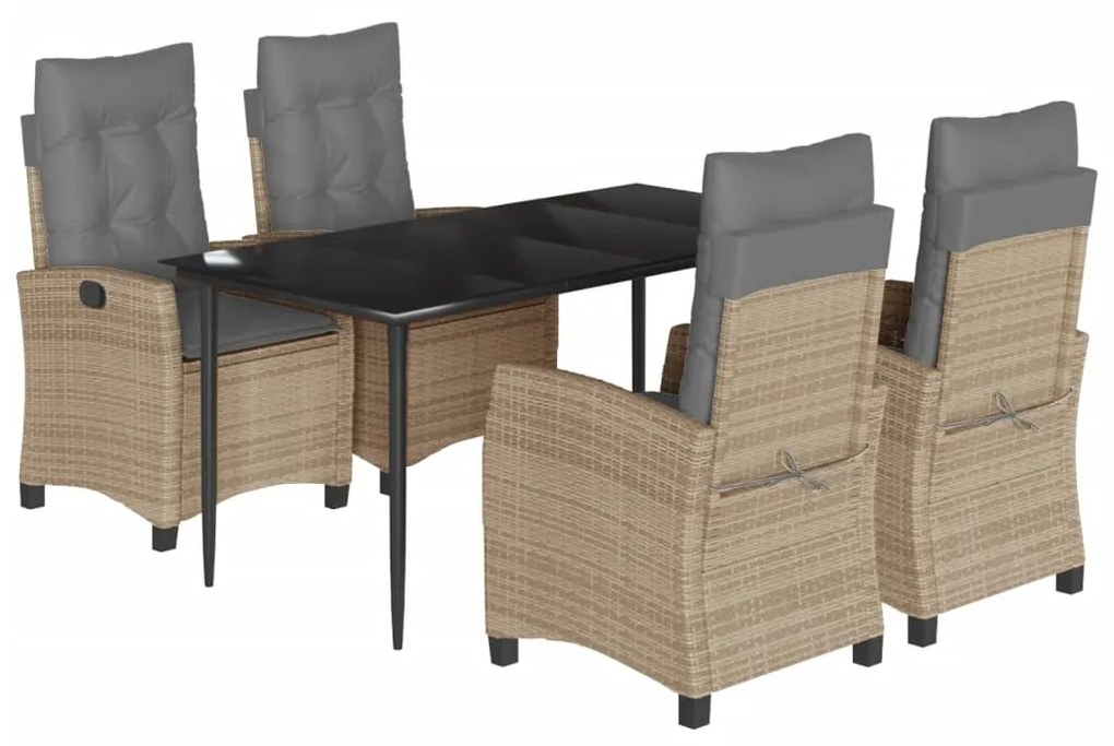 Set pranzo da giardino 5 pz con cuscini beige misto polyrattan