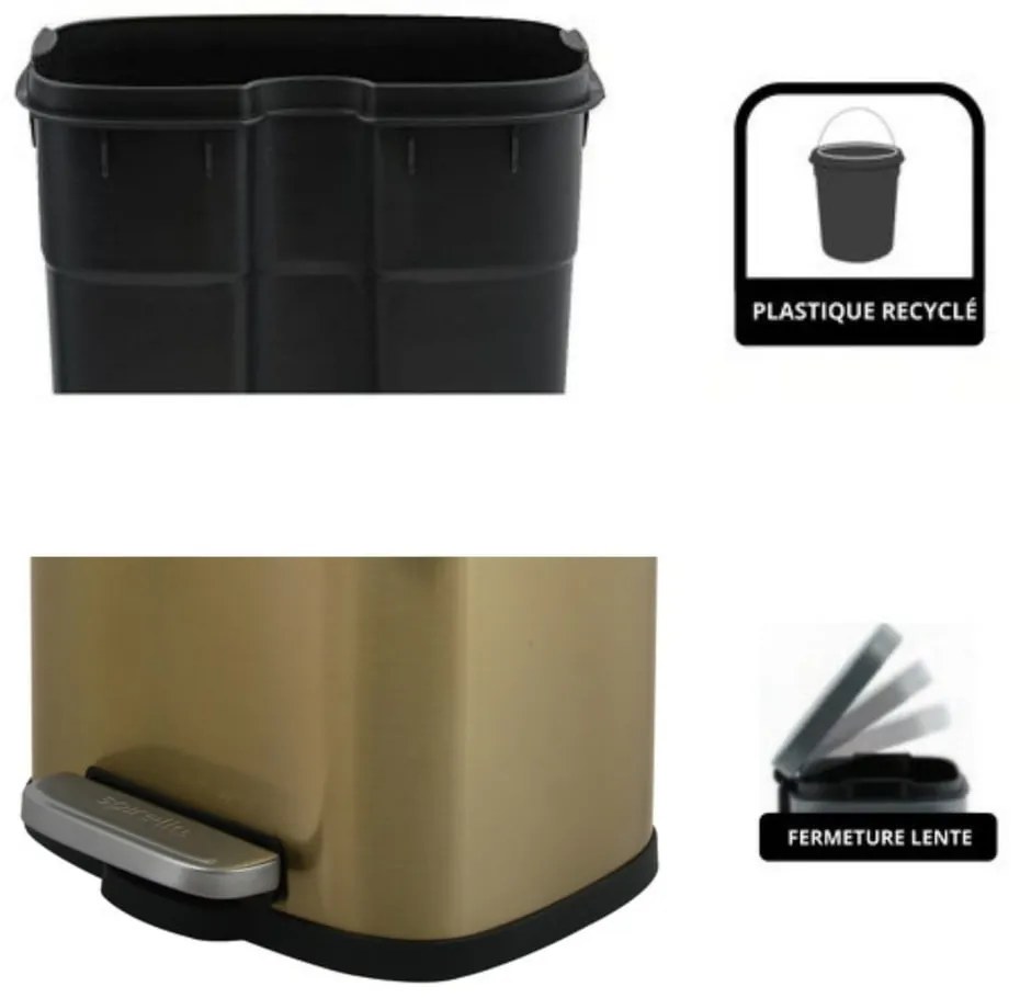 Cestino per la spazzatura oro opaco in acciaio con pedale 5 l Akira – Spirella