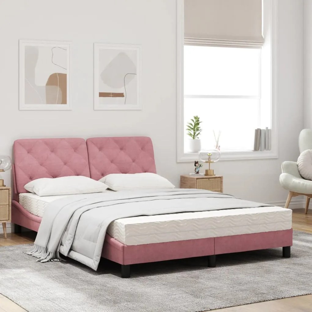 Letto con materasso rosa 140x190 cm in velluto