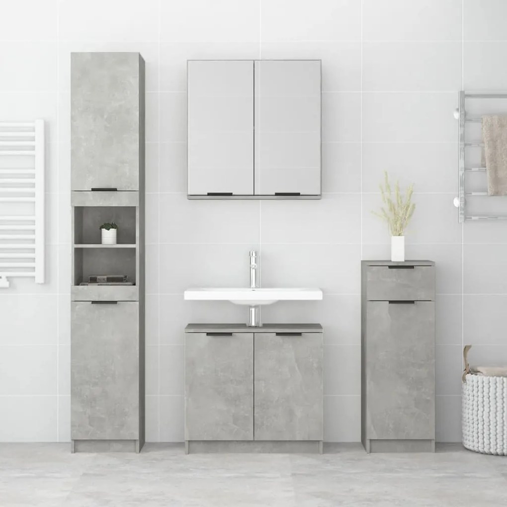 Set mobili da bagno 4 pz grigio cemento in legno multistrato