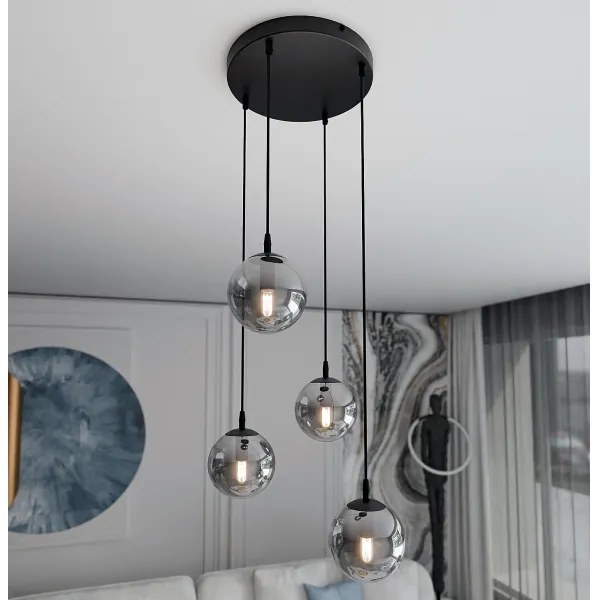 Lampadario a sospensione con filo COSMO 4xE14/10W/230V diametro 40 cm nero/grigio