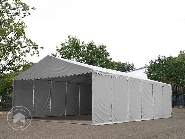 TOOLPORT 8x24 m tenda capannone, altezza 2,6m, PVC 800, telaio perimetrale, bianco, con statica (sottofondo in terra) - (49270)