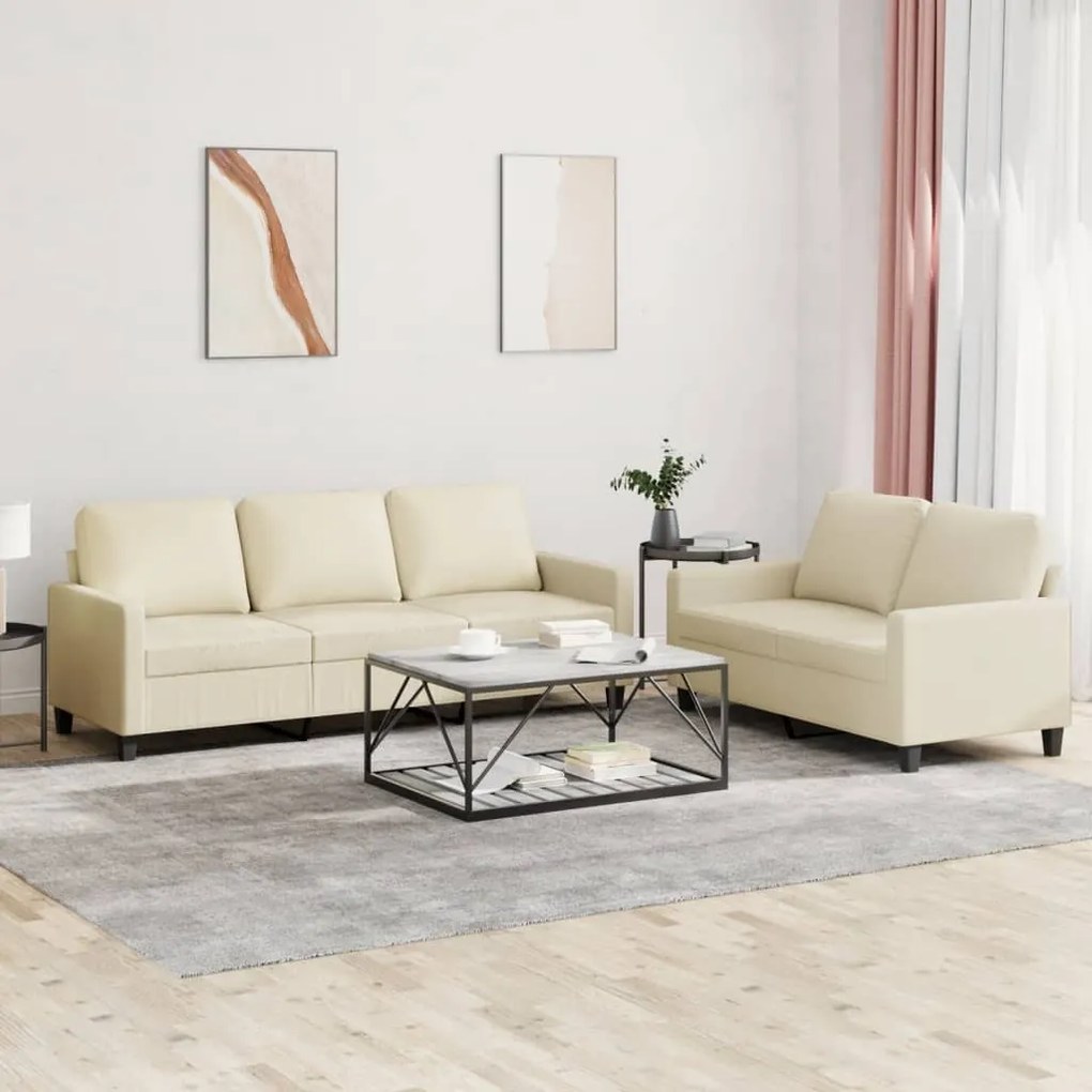 Set Di Divani 2 Pz Con Cuscini Crema İn Similpelle /
