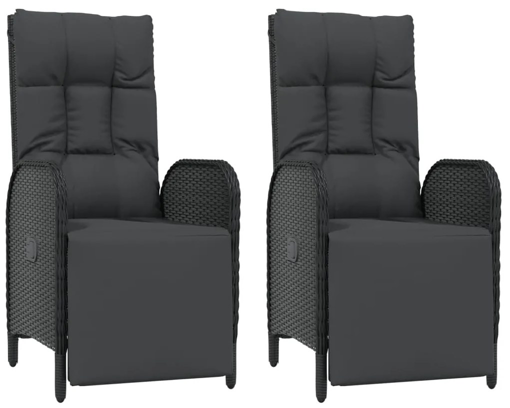 Set da pranzo da giardino 9 pz con cuscini nero in polyrattan
