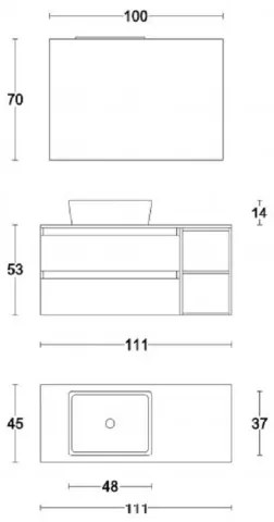 Bagno moderno sospeso 110 cm base doppio cassettone e specchiera CUBE3