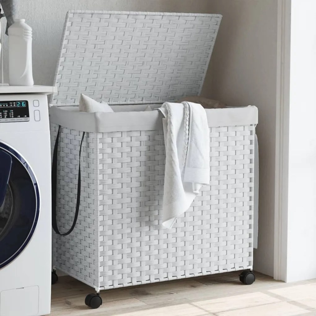 Cesto Portabiancheria Con Ruote Bianco 60x35x60,5 Cm Rattan /