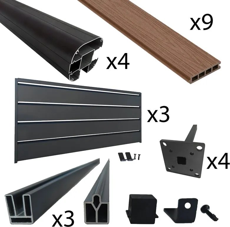 Recinzione 3 pannelli in alluminio Himya teak/marrone H 180 cm