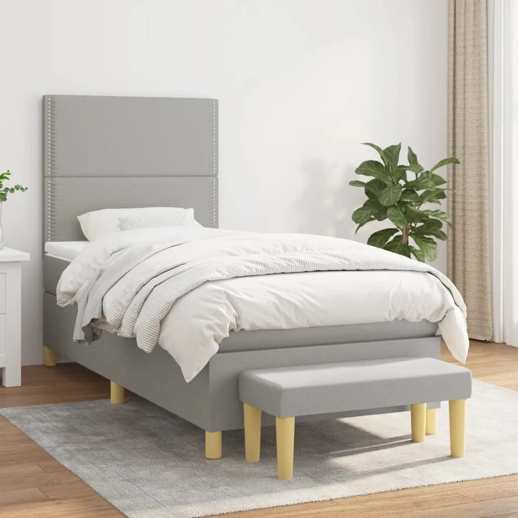 Giroletto A Molle Con Materasso Grigio Chiaro 90x190 Cm Tessuto /