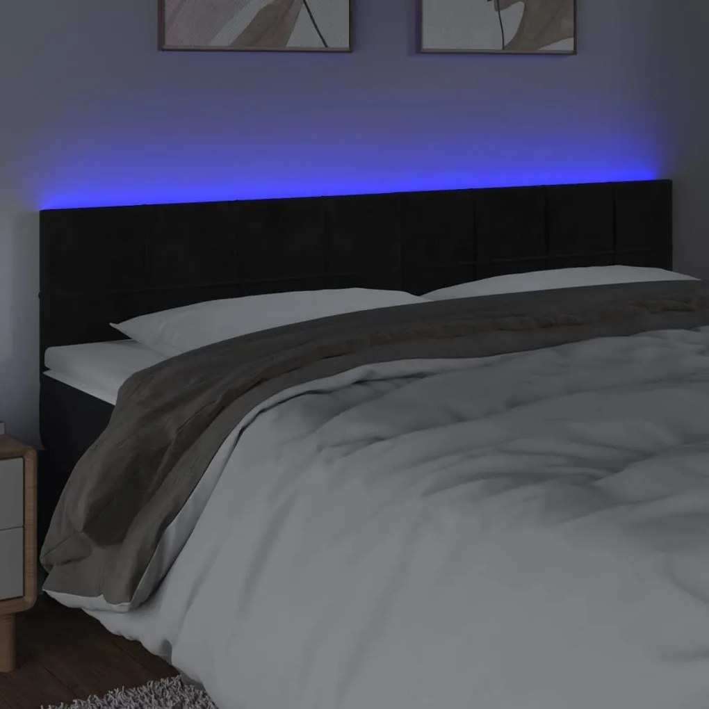 Testiera A Led Nera 180x5x78/88 Cm İn Velluto /