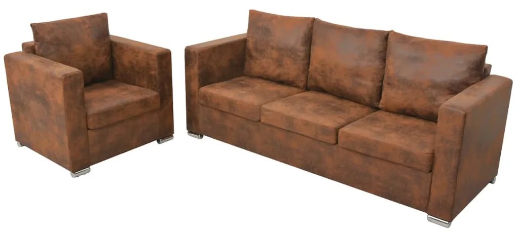 Set Divani 2 Pz İn Pelle Scamosciata Artificiale /