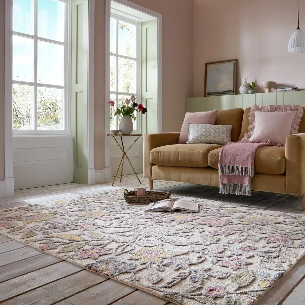 Tappeto color crema in lana tessuto a mano 200x290 cm Tania Floral – Flair Rugs